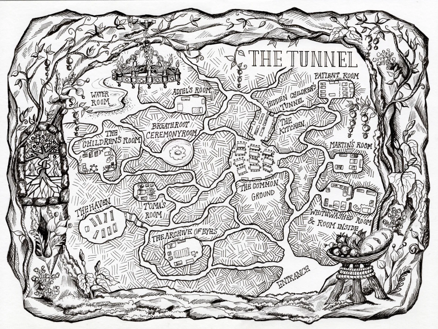 Hand-drawn ink map of the Tunnel