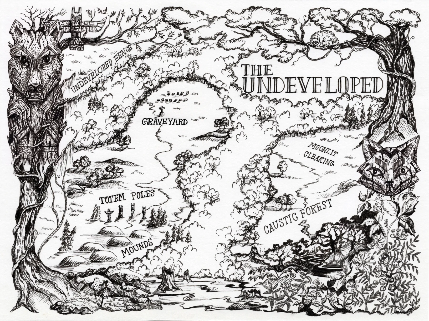 Hand-drawn ink map of the Undeveloped